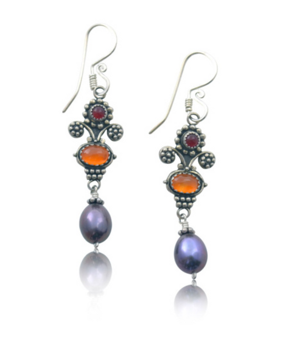 Mini Bouquet Earrings with Carnelian and Black PearlVanessa Mellet - The Whole 9 Gallery