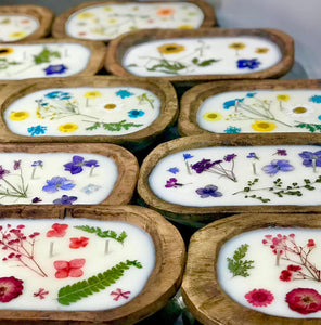 Dough Bowl with pressed flowers by Plaid Rooster Co