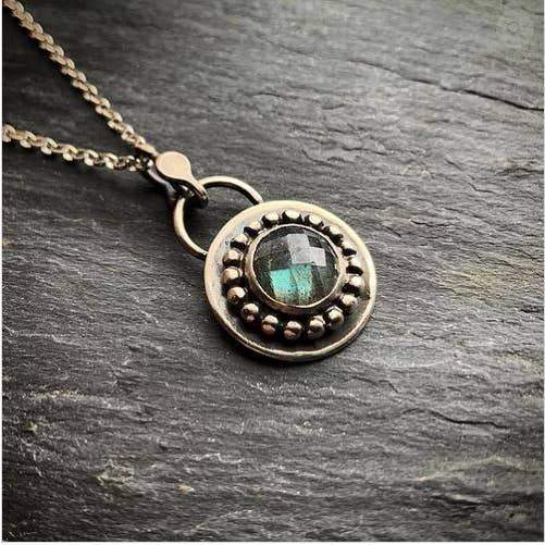 Beaded and Faceted Labradorite Pendant