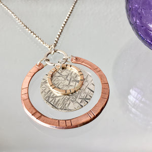 Silver, Copper, and Brass Circle Necklace