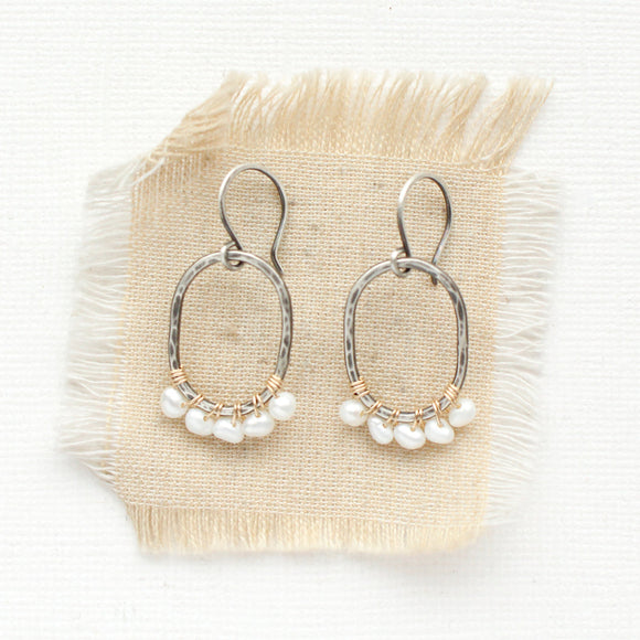 Pearl Wrapped Mixed Metal Oval Earrings by Sarah DeAngelo