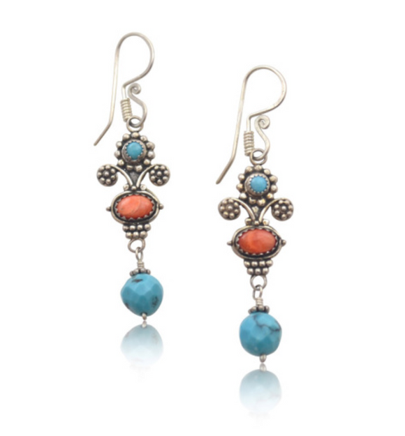 Mini Bouquet Earrings with Turquoise and Shell