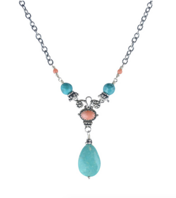 Pink Coral and Turquoise Drop NecklaceVanessa Mellet - The Whole 9 Gallery