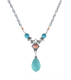 Pink Coral and Turquoise Drop Necklace